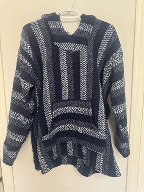 Cozy Navy and White Striped Hooded Pullover